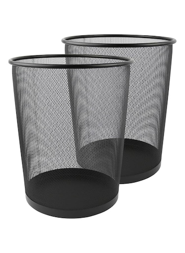 Greenco Small Trash Cans for Home or Office, 2-Pack, 6 Gallon Black Mesh Round Trash Cans, Lightweight, Sturdy for Under Desk, Kitchen, Bedroom, Den, or Recycling Can