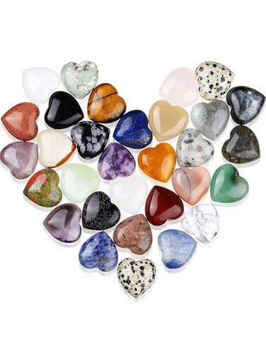 KASTWAVE Decorative Rocks, 30 Pieces Natural Healing Crystal Love Pocket Gemstone, Fish Tank Stone Vase Filler Palm Thumb Stone Decorative Stone Beach Aquarium Pebble Flat Succulent Marble for Vase