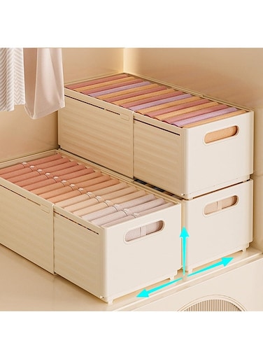 3pcs Adjustable Foldable Storage Box System - Heavy-Duty PP Plastic Modular Closet Organizer with Adjustable Length (Expandable/Collapsible) Suitable for Bedroom, Office, Kitchen