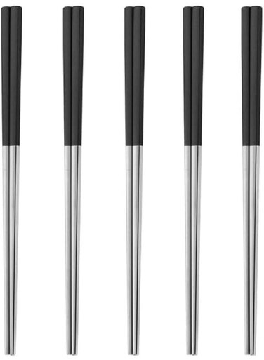 Pairs Stainless Steel Chopsticks Set, 304 Metal Reusable, Square Anti-Slip Design, Dishwasher Safe, Lightweight Korean Japanese Chopsticks for Sushi, Noodles, Hot Pot, 23cm &acirc;&euro;&ldquo; Silver Black