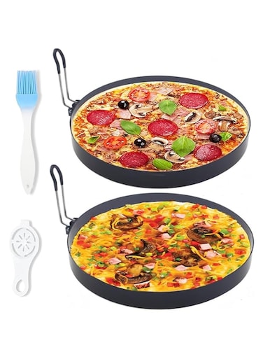 THE WHITE SHOP Large 8 Inch Non-Stick Omelette Ring Set, 2 Packs, Stainless Steel, Foldable Silicone Insulated Handle, For Pancake, Omelette, Hash Browns, Sausage Patties, Corn Bread