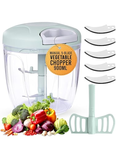 UAE Felcon Manual 5-Blade Vegetable Chopper 900ml   Pull Chopper with Storage Lid   Food Chopper   Blender for Chopping Fruits and Vegetables   Efficient Kitchen Food Processor