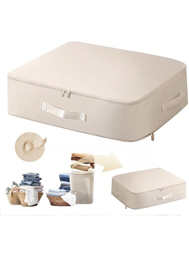 ALANX Ultra Space Saving Self Compression Organizer,Heavy Duty Moving Clothes Organizer Bags,Storage Tote, Compression Storage Bag for Comforters,Clothes, Bedding,Blankets (Beige, 54 * 42 * 30CM)