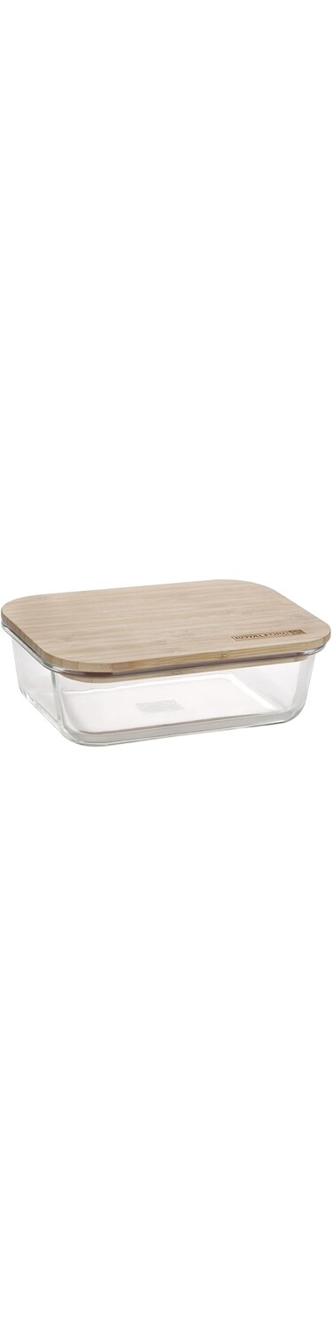 Royalford Rectangular Glass Food Container, 370Ml Capacity, Rf10318 - Freezer &amp; Dishwasher Safe, Borosilicate Glass With Bamboo Lid, Air Tight Lid With Silicone Sealing Ring