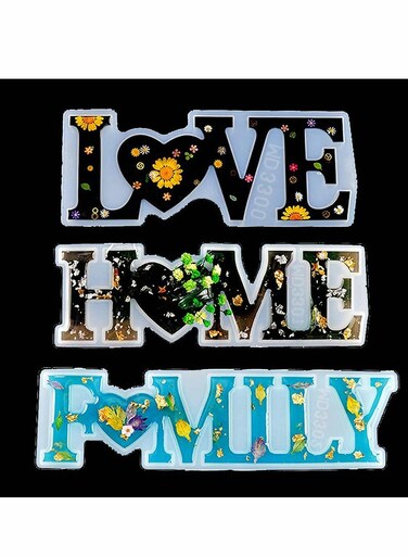 Crystal Silicone Letter Molds, Love Home Family Resin Molds Kit, DIY Epoxy Molds for Home Decor Wall Art Hanging (Mix 3 Pcs)
