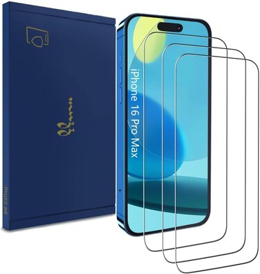 Muzz Clear Screen Protector for IPhone 16 Pro Max (6.9-inch), 2.5D HD Tempered Glass, 9H Hardness, 3-Pack (iPhone 16 Pro Max)