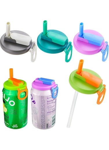 4-pack 4 Color Soda Can Lids with straw,Silicone Straws Soda ​Can Covers,straw soda can lid,BPA-Free, Reusable for can covers for soda, Beverage, Juice,Seltzer