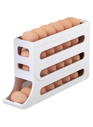 Gaukomzs 4 Tiers Egg Holder for Fridge - Auto Rolling Fridge Egg Organizer Storage, Space-Saving Egg Dispenser Holder Organizer, 30 Eggs Fridge Egg Rack Large Capacity Egg Container for Refrigerator