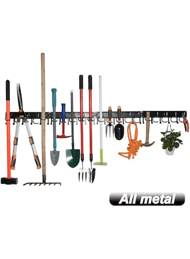 YueTong 68" All Metal Garden Tool Organizer,Adjustable Garage Wall Organizers and Storage,Heavy Duty Wall Mount Holder with Hooks for Broom,Rake,Mop,Shovel(4 Pack)