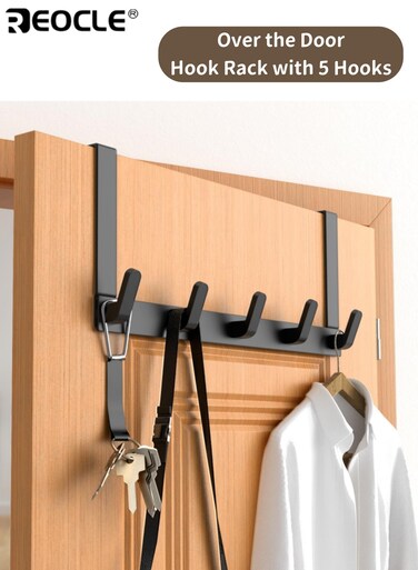 Over the Door Hook Rack with 5 Hooks Versatile Door Hanger for Coats Towels Bags Keys Hats Ideal for Bathroom Bedroom Entryway Behind Door Space-Saving Sturdy