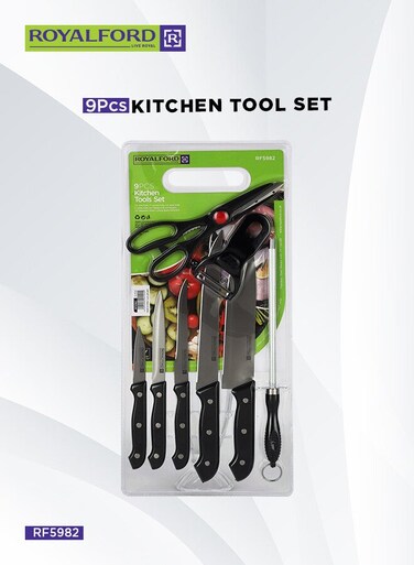 9Pcs Kitchen Tools Set Multi Color Stainless Steel Blades With Pp Handle