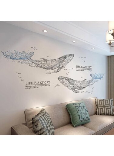 BPA Whale Wall Sticker Whale Home Decoration DIY Bedroom Living Room Sofa Background Wall Sticker Decoration Extra Large Two Whales