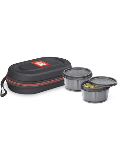 MILTON Nutri Stainless Steel Insulated Tiffin Set, 350 Ml, Set Of 2, Black