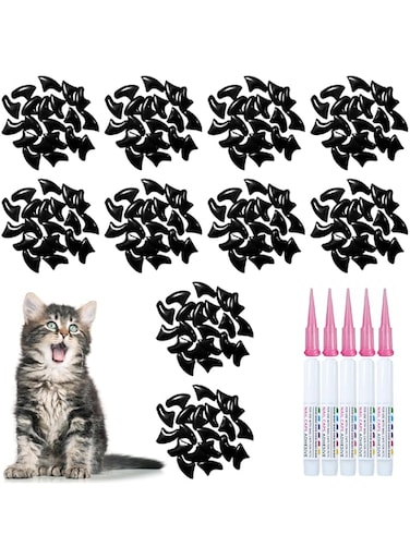 MiiOUU 100 pcs Cat Nail Caps   Cat Claw Covers with Adhesives and Applicators   Black (M)