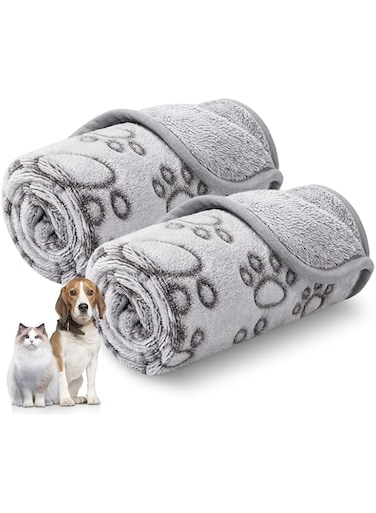 Luciphia 1 Pack 2 Pet Blankets for Dogs Cats, Fleece Print Dog Cat Blankets for Small Medium Large Puppy Kitten, Grey Paw Small (23x16 inch)