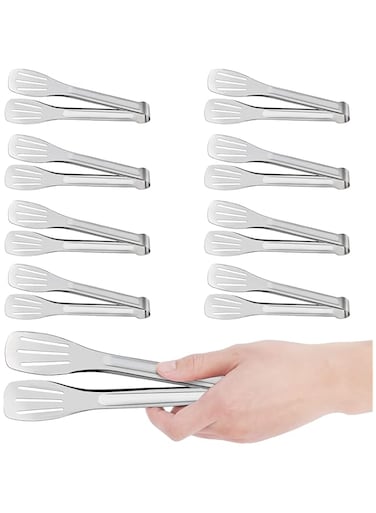 8 Pack Kitchen Tongs, Buffet Tongs, 7-Inch Stainless Steel Serving Tongs, for Food, Salads, Grilling, Buffets &amp; Kitchen, Safe Design with Smooth Edges, High Strength and Lightweight