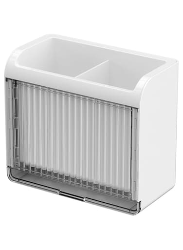 Nayubo Hanging Utensil Holder Wall Mounted Storage Organizer Rack with 2 Compartments Kitchen Countertop Cutlery Storage Caddy for Chopsticks, Spoons, Forks (White)