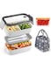 Tazweeq Bento Box For Adult, Leakproof Adult Lunch Box Kit With Detachable Divider, Lunch Bag, Snack Bag, Stackable Adult Microwave Safe Bento Box Lunch Container without Spoon &amp; Fork(White)