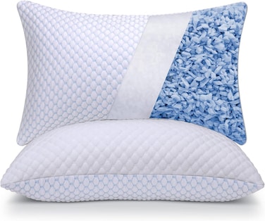 Shredded Memory Foam Pillows Set of 2 - Adjustable Cooling Bed Pillows for All Sleep Positions