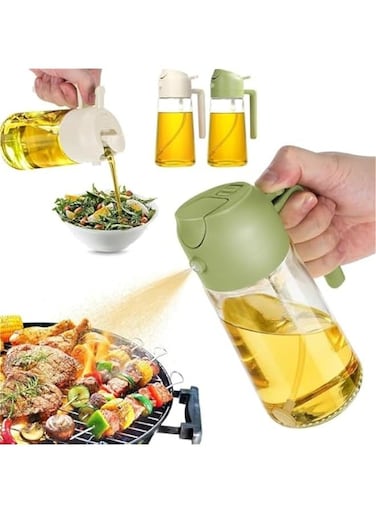 2Pcs Olive Oil Dispenser, 2 in 1 Oil Sprayer for Kitchen, 16oz/470ml Premium Glass Oil Spray Bottle, Food-grade Oil Dispenser and Oil Sprayer for Air Cooking, Fryer, Salad, Frying, BBQ