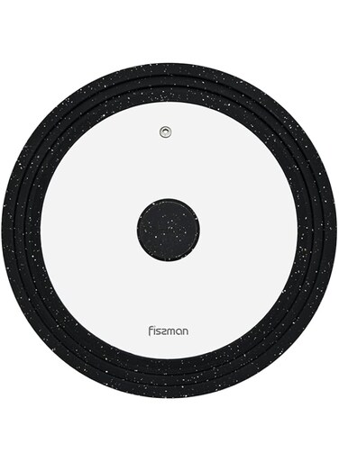 Fissman Universal Lid with Transparent Glass Lid for Pots and Pans, Triplex Grey Marble Silicone Replacement Lid, Fits 26/2/30cm, Replacement Lod for Frying Pan Cover, Cast Iron Skillet Lid