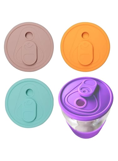 Excefore Silicone Lids Fit for Glass Cups - 4 Pack Replacement Lids for 16oz, 20oz, 24oz Drinking Glasses with Wooden Lids (2.75 Inch/70mm)