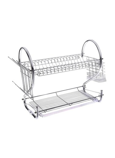2-Shelf Dish Rack With Draining Tray And Utensil Holder Silver