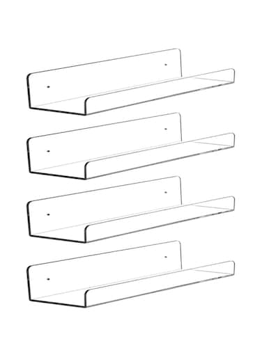 CY craft Clear Acrylic Floating Shelves Display Ledge, 5 MM Thick Wall Mounted Storage Shelf for Kitchen/Bathroom/Office,Invisible Kids Bookshelf and Spice Rack,15 Inch,Set of 4