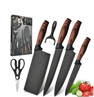6-Piece Black Chef Knife Set, Ultra Sharp Anti-Rust Stainless Steel, Ergonomic Handle, Kitchen Essential, Fast Delivery