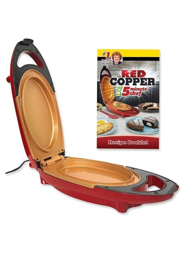 Copper 5 Minute Chef Double-Sided Copper-Infused Grill Pan with Non-Stick Anti-Scratch Surface for Making Delicious Omelet (Red)