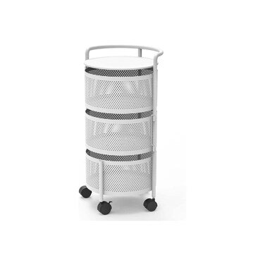 Rolling Storage Cart, Mobile Mesh Organiser with Wheels, White Metal Basket Tower for Kitchen