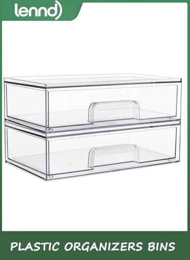 30CM WIDE Clear Stackable Storage Drawers,2 Pack Acrylic Plastic Organizers Bins for Makeup Palettes, Cosmetics, and Beauty Supplies,Ideal for Vanity, Bathroom,Cabinet,Desk Organization