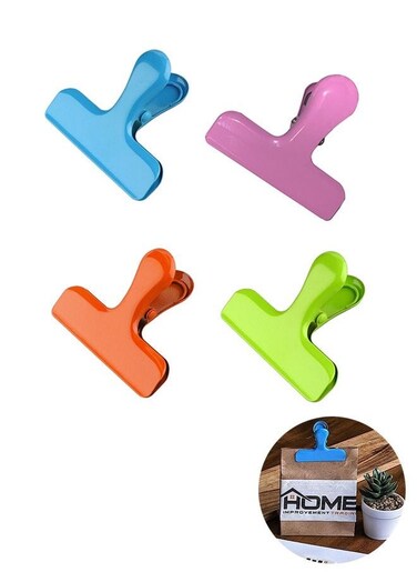 4 Pcs Stainless Steel Chip Clips, Food Clip Croc Jaws Chip Clips, Metal Chip Clips for Home and Kitchen Organization (Green, Blue, Pink, Orange)