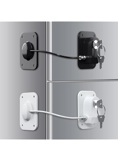 Refrigerator Lock 2 Packs, Fridge Lock with Silicone Wire Protection Fridge Locks for Kids Easy to Use and Install Fridge Locks with Key Surface-Friendly Freezer Lock, Black &amp; White