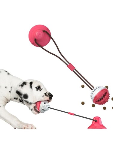 HONPOLO Dog Suction Cup Pull Rope Ball, Interactive Chew Toys for Molar Care, Durable Rubber Dog Training Ball with Bells for Engaging Playtime, 360&deg; Teeth Cleaning Design for Puppies (red white)