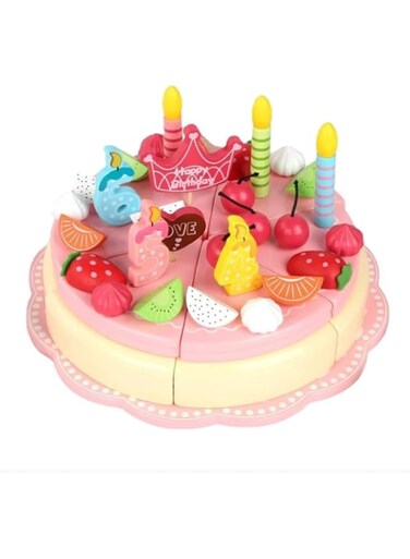 Yangld Birthday Cake Toy Pretend Play Toy Kitchen Set for Girl Boy Wooden Play Food Toy Kids Pretend Food Pretend Play Cake Kitchen Toys Children Wooden Toys