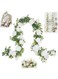 Azonee Artificial Eucalyptus Garland with Flowers, 5.9FT Fake Rose Gypsophila Garland, Faux Floral Garland Greenery Garland for Table, Wedding, Bedroom, Party, Wall Decor(White)