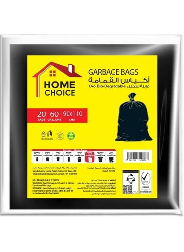 CHOICE 60 Gallons, Pack of 20-Pieces, Size 90x110 cm , Heavy Duty Bio-degradable Garbage Bags Flat, Bin Liners
