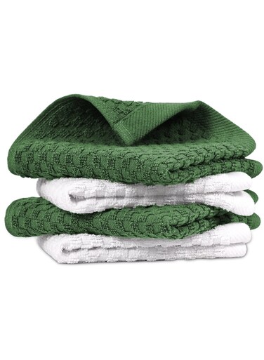 Xclusives Premium Dish Towels - Green [Pack of 4] 100% Cotton 33cm x 33cm Dish Cloth - Absorbent Tea Towels - Terry Kitchen Dishcloth Towels for Household Cleaning