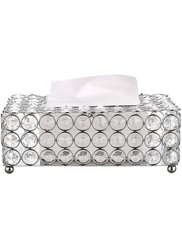 Sumnacon Rectangular Crystal Tissue Box Cover, Decorative Toliet Paper Box, Crystal Napkin Holder, Facial Tissue Holder for Bathroom/Dresser/Night Stand/Desk/Table, Silver