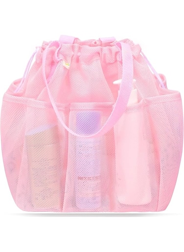 Mesh Shower Caddy Portable with Drawstring, Dorm Room Essentials for College Students Girls, Large Shower Bag for Camping,Swimming,Gym,Travel,Bathroom - Pink