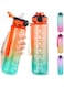 Sports Water Bottle with Timed Drink Reminders, Pink, Orange Strap for Carrying, 32 oz Capacity, (pink yellow)