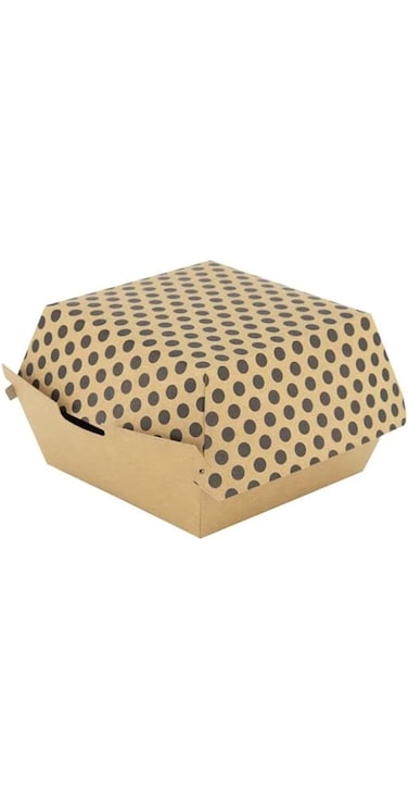 Hema polka dot burger box 5 pack, 13.5 cm x 15 cm x 5 cm size, brown