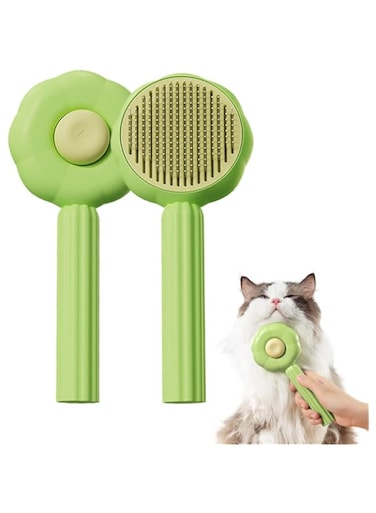 NeoStyle Cat Brushes Self Cleaning,Cat Grooming Brush Tool for Indoor Cats and Dogs,Cat Brush for Shedding,Cat Hair Brush,Gently Removes Loose Undercoat, for Pet Massage (green-Sunflower)