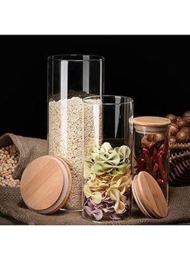 Mash 6-Piece Food Storage Round Glass Jar With Airtight Bamboo Lid (2X700 ML, 2X1400 ML, 2X1800 ML) For Kitchen, Cereals, Pasta, Tea, Coffee, Spices Transparent, TMS-Mixed Jar-3N-1
