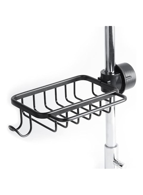 ALMEKAQUZ Faucet Sponge Holder Soap Dishcloth Brush Sink Caddy Drain Rack Aluminum Organizer for Kitchen Bathroom with Hook and Bar (Black)