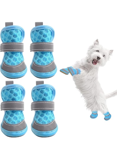 Dog Shoes, Breathable Mesh Puppy Booties for Hot Pavement Walking Pet Sandals, Soft Adjustable Reflective Dog Paw Protectors Boots for Hardwood Floors with Waterproof Non-Slip Soles (Blue, XXL)