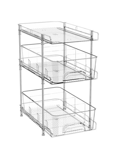 U-HOOME 3 Tier Multi-Use Under Kitchen Cabinet Storage Shelf,Bathroom Storage Organizer with Dividers,Pull Out Cabinet Organizer for Bathroom Kitchen Pantry Storage,Cosmetic Organizer Medicine Bins