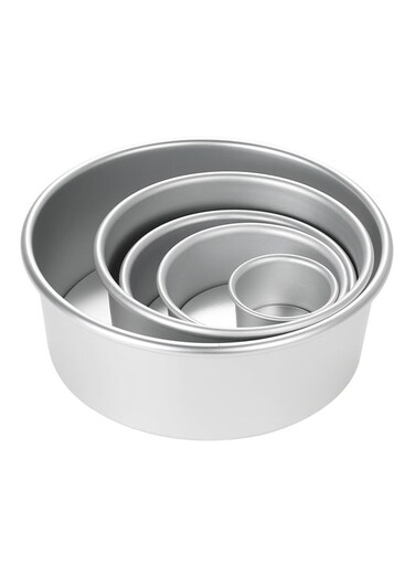 5-Piece Cake Mould With Removable Bottom Silver 6.4x4 , 11.2x4.5 , 14x4.5 , 16.3x7.5 , 21.8x8cm