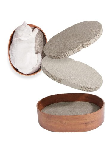 PETPASS Cat Claw Sharpener, Cardboard, Cat Claw Sharpener, Popular, Cat Bed, Cat Sofa, Oval, High Density, Double-Sided Use, Set of 3